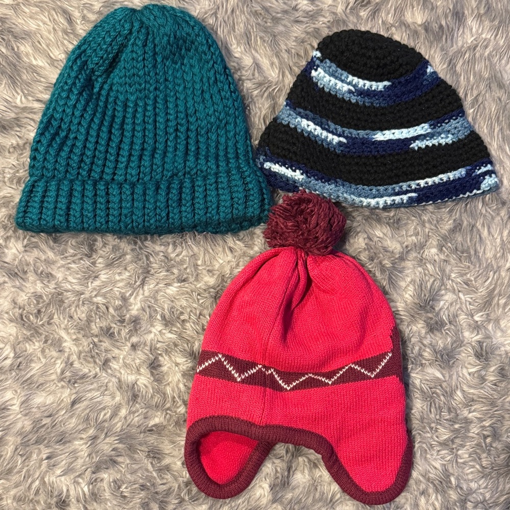 Women's Winter Hat Trio lot  - Teal, Black, and Pink